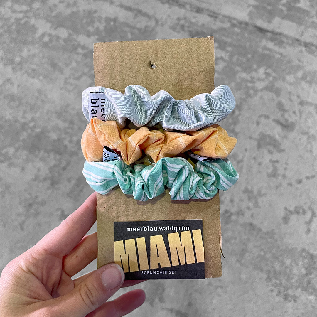 meerblau waldgrün Upcycling Scrunchie Set Miami